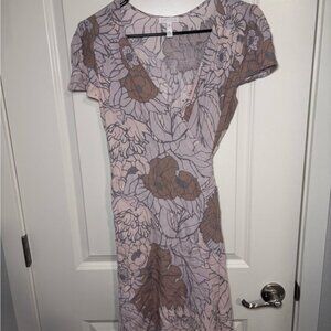 Leith Floral V-Neck Wrap Dress - Pink and tan